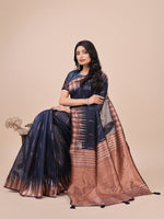 Thumbnail for Aanika Women Navy Blue Linen Cotton Saree With UnStiched Blouse - Distacart