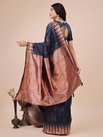 Thumbnail for Aanika Women Navy Blue Linen Cotton Saree With UnStiched Blouse - Distacart
