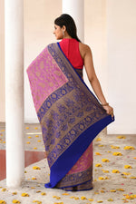 Thumbnail for Joban Fashion Nude Pink Crepe Chiffon Pure Handloom Banarasi Silk Saree