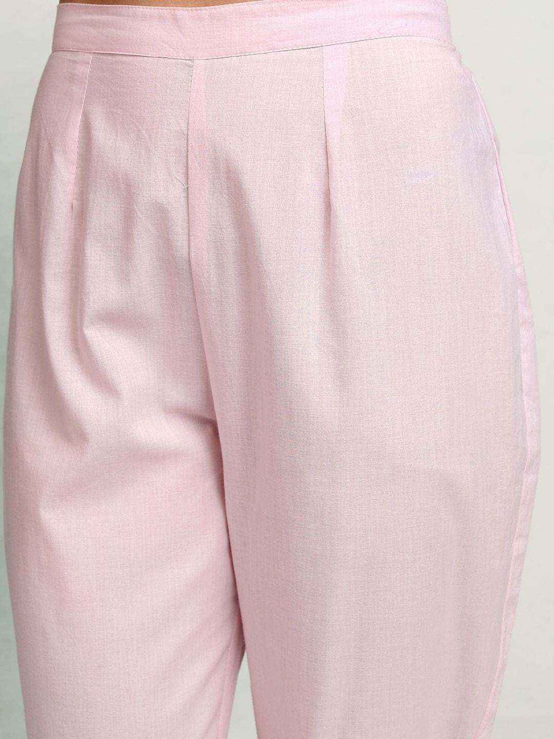 Vishudh Floral Printed Mirror Work Pure Cotton Anarkali Kurta With Trousers & Dupatta - Distacart