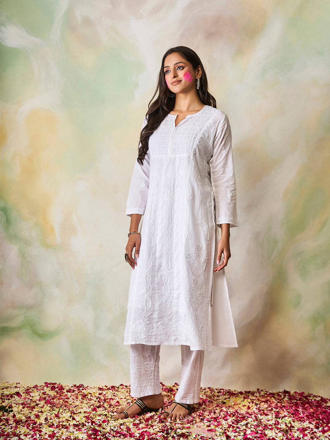 HOUSE OF KARI Ethnic Motifs Embroidered Chikankari Kurta - Distacart