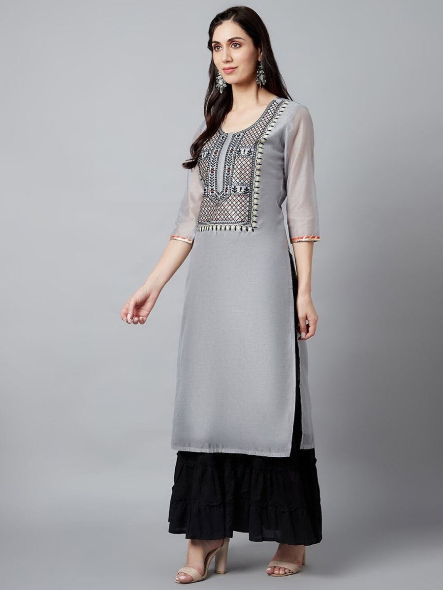 Aks Ethnic Motifs Yoke Design Thread Work Chanderi Silk Kurta - Distacart