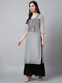 Thumbnail for Aks Ethnic Motifs Yoke Design Thread Work Chanderi Silk Kurta - Distacart