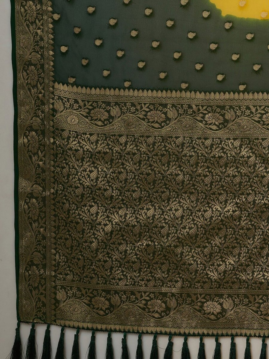 Anouk Yellow & Green Woven Design Zari Pure Georgette Kanjeevaram Saree - Distacart