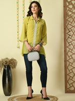 Thumbnail for Myshka Women's Yellow Embroidered Party Fusion Top - Distacart