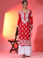 Thumbnail for HOUSE OF KARI Women Embroidered Chikankari Cotton Kurta - Distacart