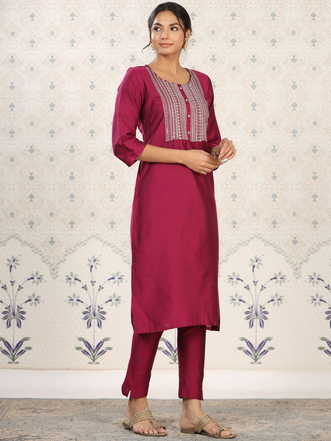 Ode by House of Pataudi Women Floral Printed Thread Work Kurta - Distacart