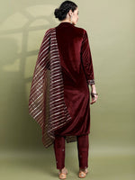 Thumbnail for Vishudh Floral Embroidered Zari Keyhole Neck Straight Kurta with Trousers & Dupatta - Distacart