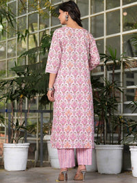 Thumbnail for Ethnic Motifs Printed Pure Cotton Straight Kurta with Palazzos & With Dupatta (Pink) - Rasiya