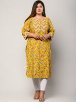 Thumbnail for Swasti Women Plus Size Yellow Floral Printed Regular Sleeves Straight Kurta - Distacart