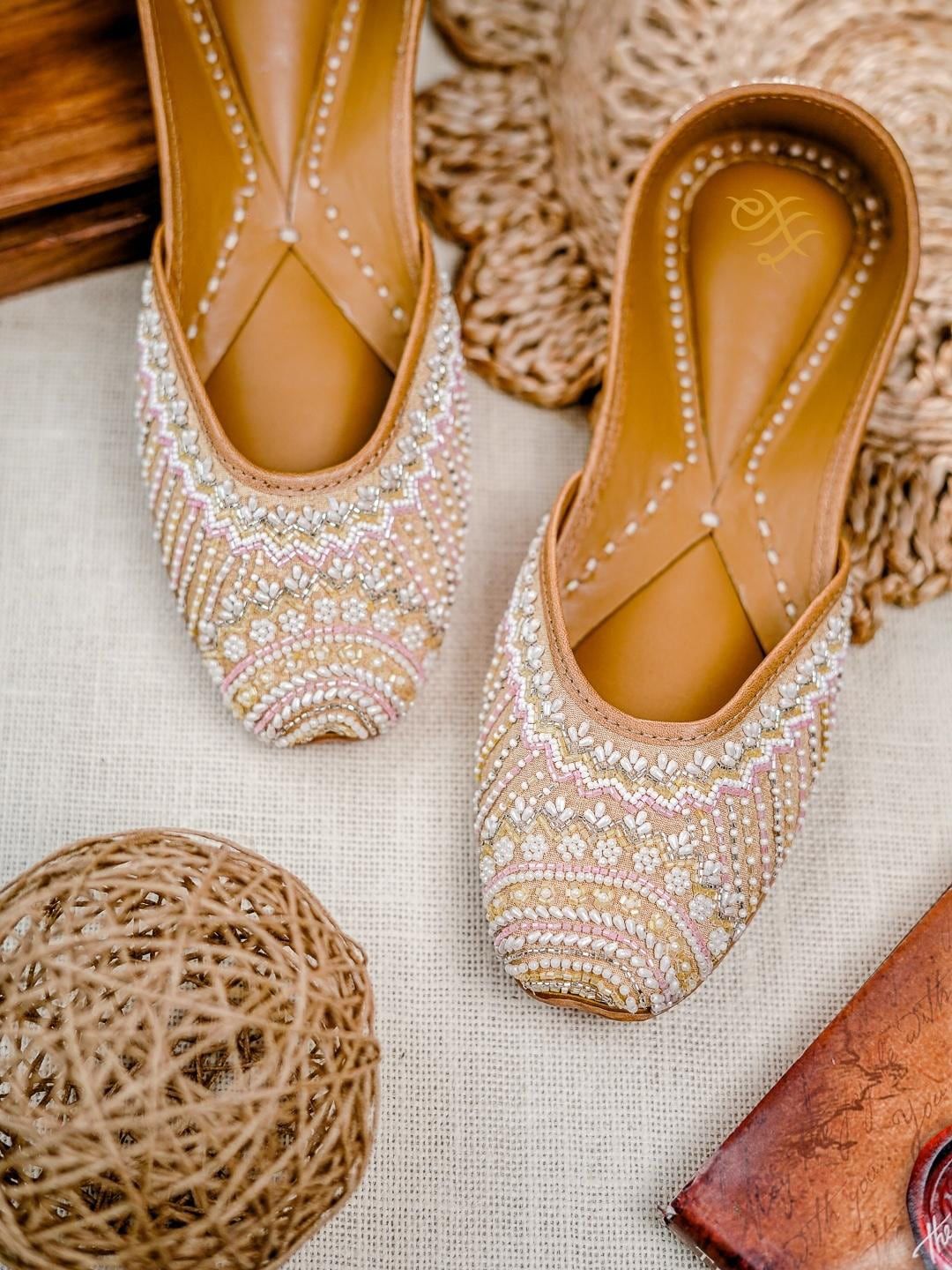 House of Pataudi Ethnic Embroidered Square Toe Fabric Mojaris
