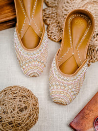 Thumbnail for House of Pataudi Ethnic Embroidered Square Toe Fabric Mojaris