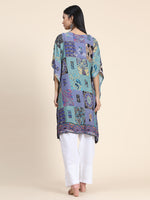 Thumbnail for HOUSE OF KARI Ethnic Motifs Printed Notched Neck Chikankari Embroidery Cotton Kaftan Kurta - Distacart