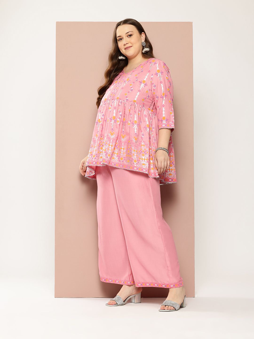 Sztori Plus Size Printed Gotta Patti Empire Kurta with Palazzos - Distacart