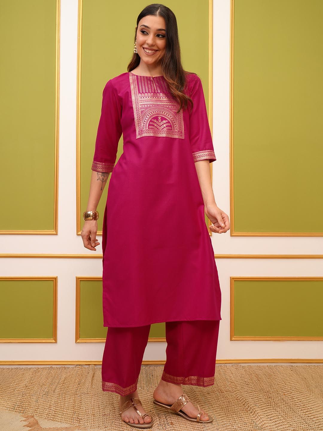 Vishudh Women Ethnic Motifs Printed Regular Kurta with Palazzos & With Dupatta