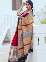 Thumbnail for Zibaa Hand-Blocked Pure Maheshwari Silk Red Saree