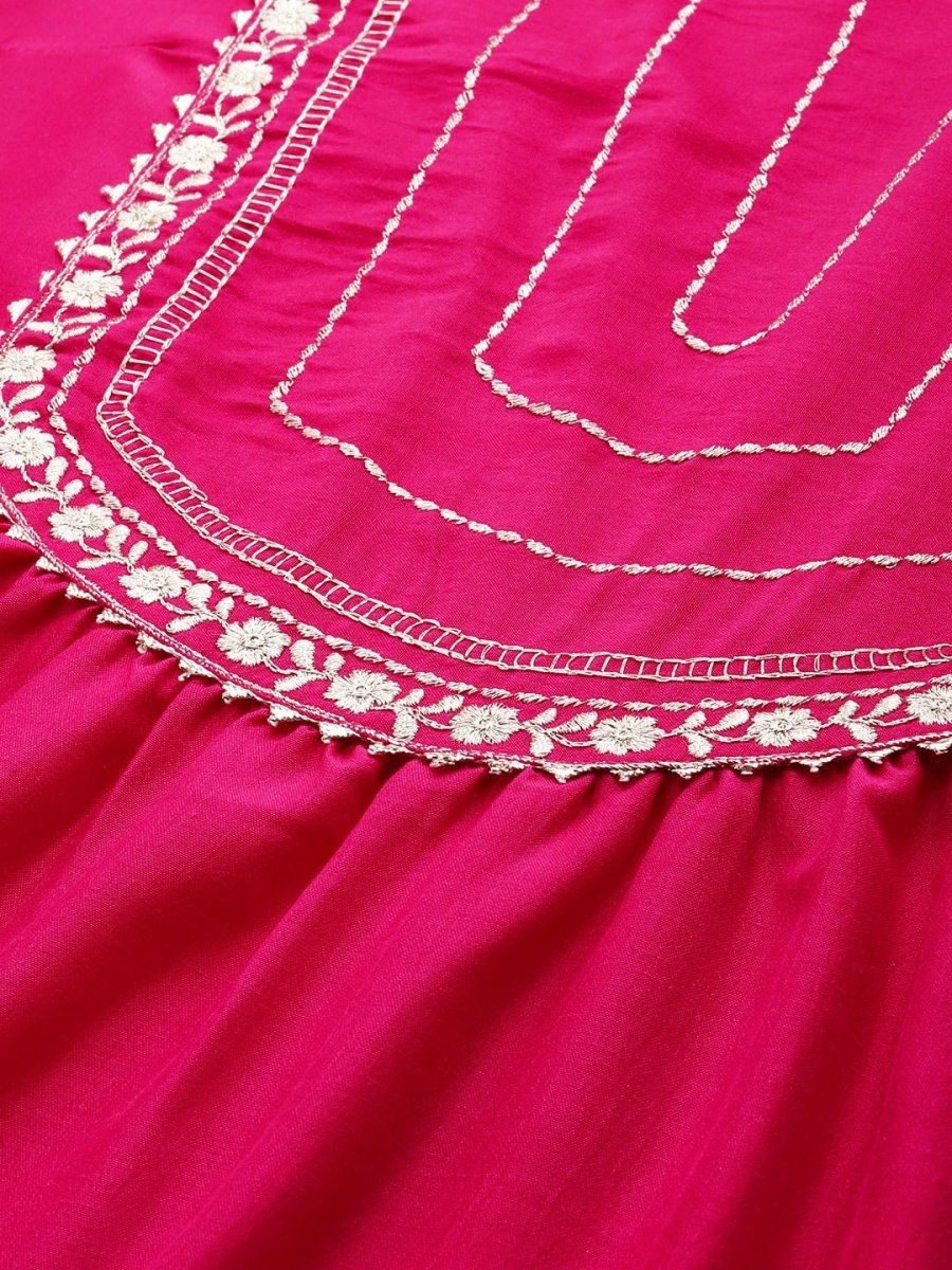 Anouk Floral Yoke Design Tiered Gotta Patti A-Line Kurta With Trousers & With Dupatta - Distacart