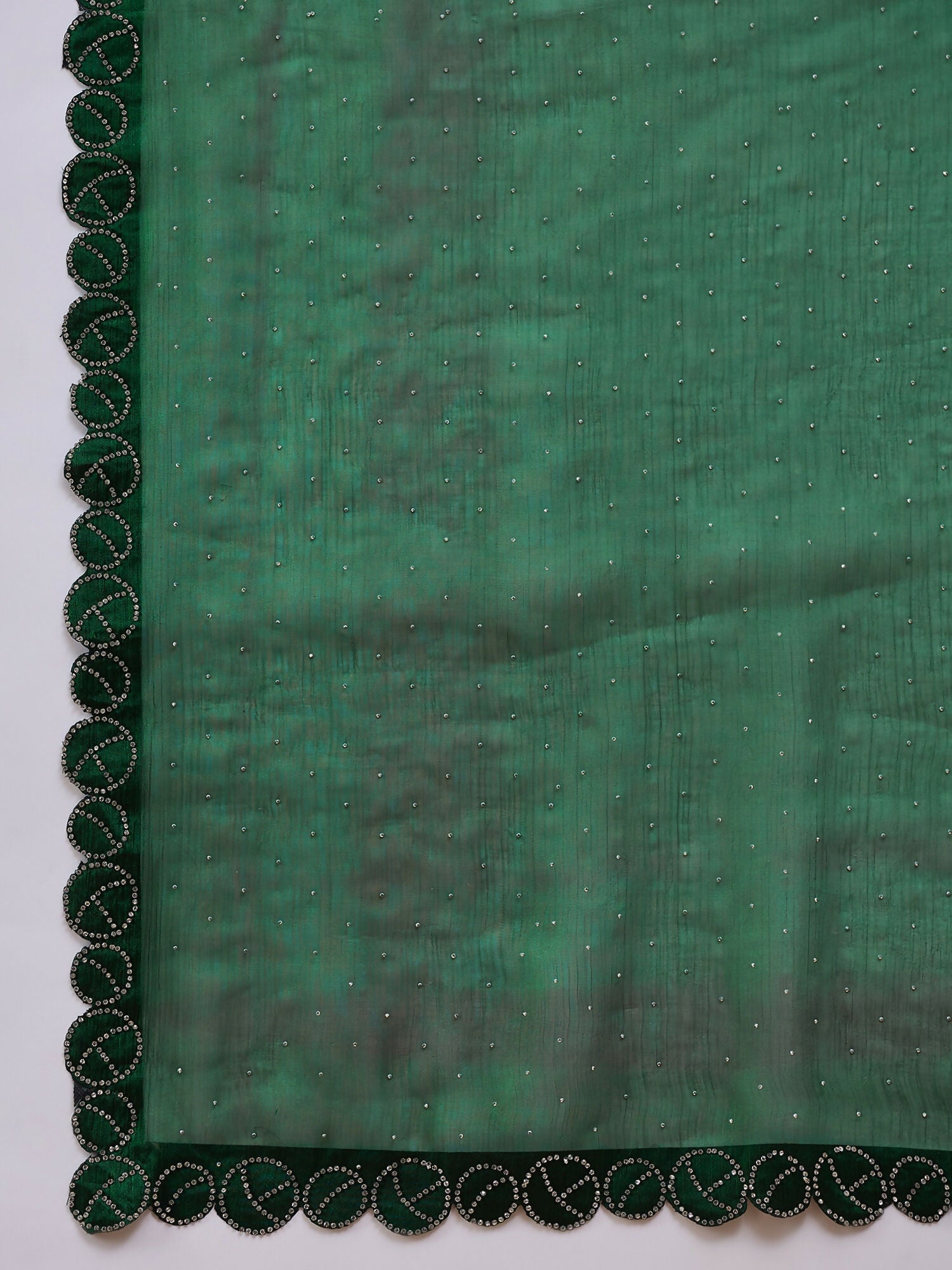 Green Organza Swaroski Diamond Work Saree with Unstitched Blouse - Radha - Distacart