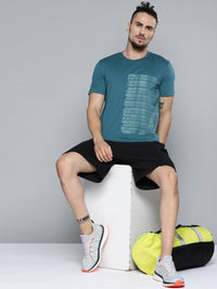 Thumbnail for Alcis Men Teal Blue Typography Printed Slim Fit Gym T-shirt - Distacart