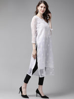 Thumbnail for ADA Women White & Black Chikankari Embroidered Handloom Kurta & Slip with Churidar - Distacart