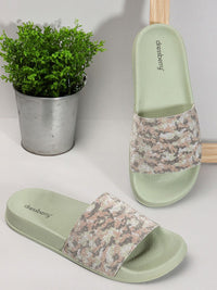 Thumbnail for DressBerry Women Green Textured Sliders