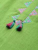 Thumbnail for All About You Women Green & Pink Ethnic Motifs Yoke Design Thread Work Pure Cotton Kurta - Distacart