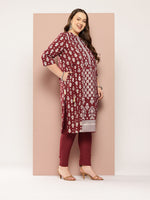 Thumbnail for Sztori Plus-Size Gotta Patti Ethnic Motif Print Pure Cotton Kurta with Trousers & Dupatta - Distacart