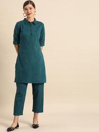 Thumbnail for Anouk Women Teal Blue Pure Cotton Kurta with Trousers - Distacart