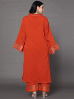 Thumbnail for Sztori Plus Size V Neck Regular Silk Crepe Straight Kurta with Trousers - Distacart