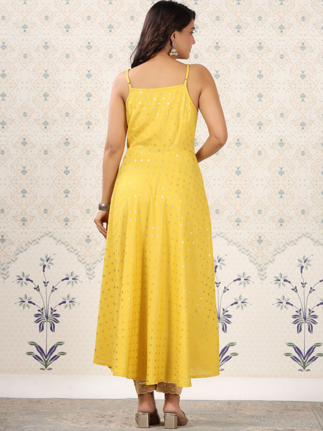 Ode by House of Pataudi Floral Printed Shoulder Straps Anarkali Kurta - Distacart