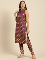 Thumbnail for All About You Women Brown Ethnic Motifs Printed Pure Cotton Kurta with Trousers - Distacart