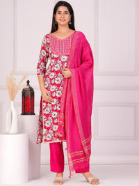 Thumbnail for Women Floral Printed Regular Straight Kurta & Palazzos With Dupatta (Pink) - Rasiya