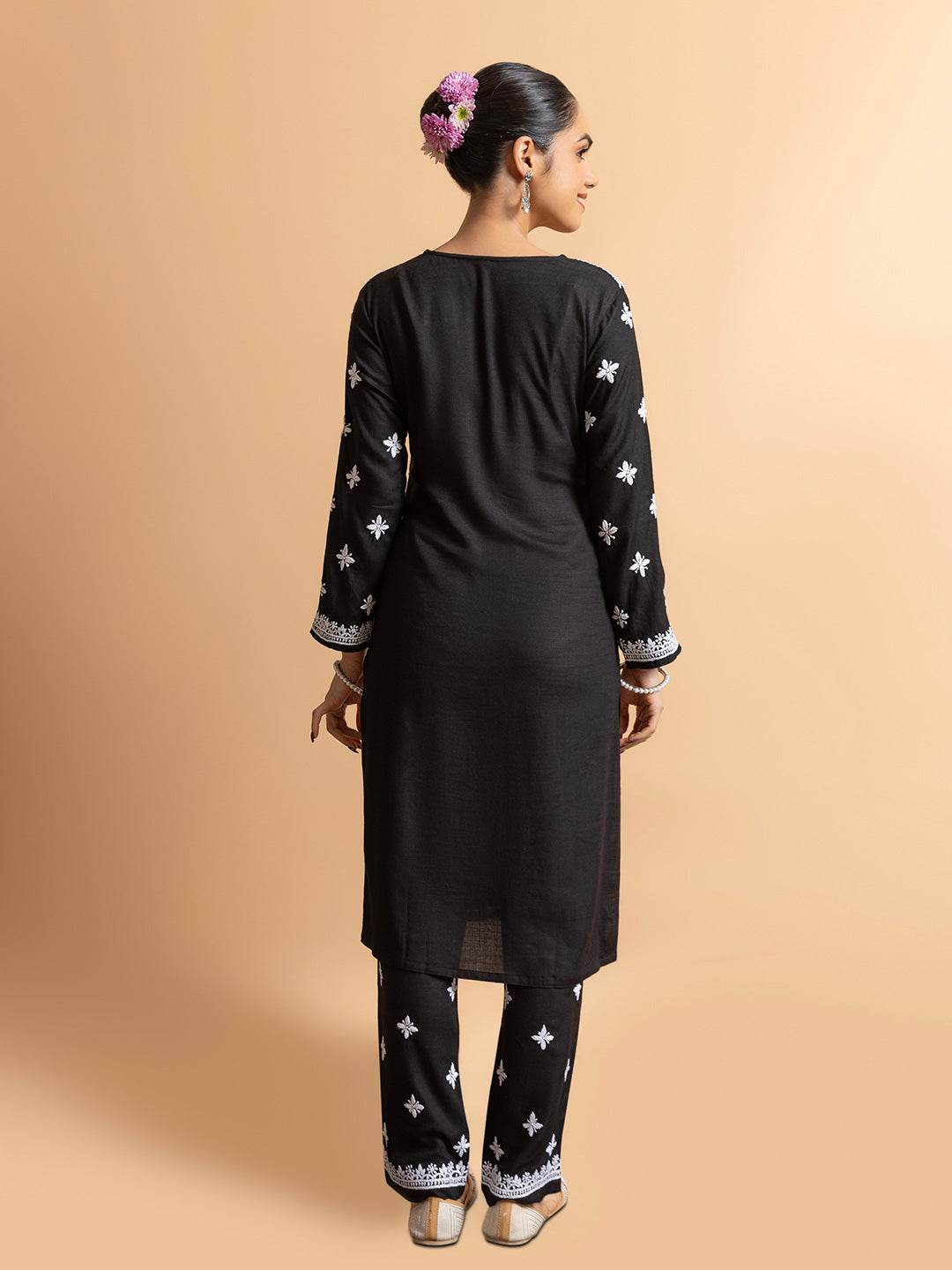 HOUSE OF KARI Floral Embroidered Chikankari Kurta With Trouser - Distacart