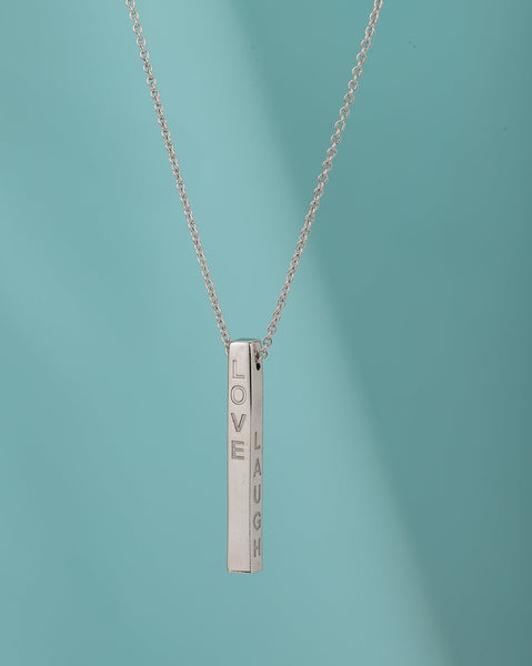 Dangling Bar With Engrave Text Pendant With Chain And Rhodium Plated - Wahe Jewels