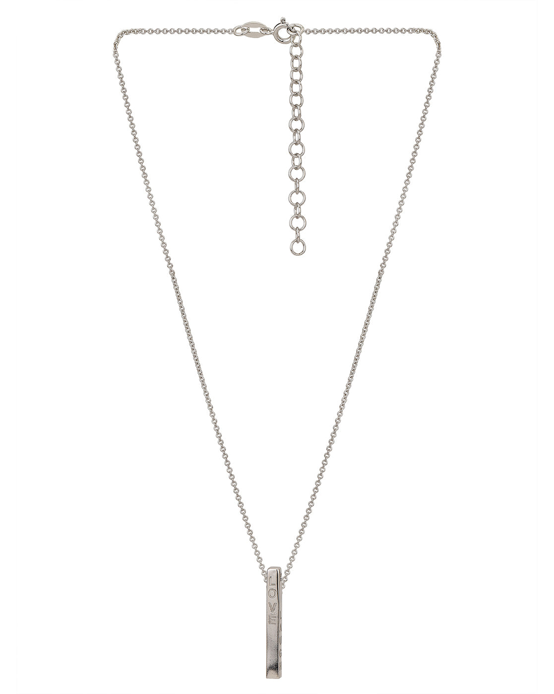Dangling Bar With Engrave Text Pendant With Chain And Rhodium Plated - Wahe Jewels