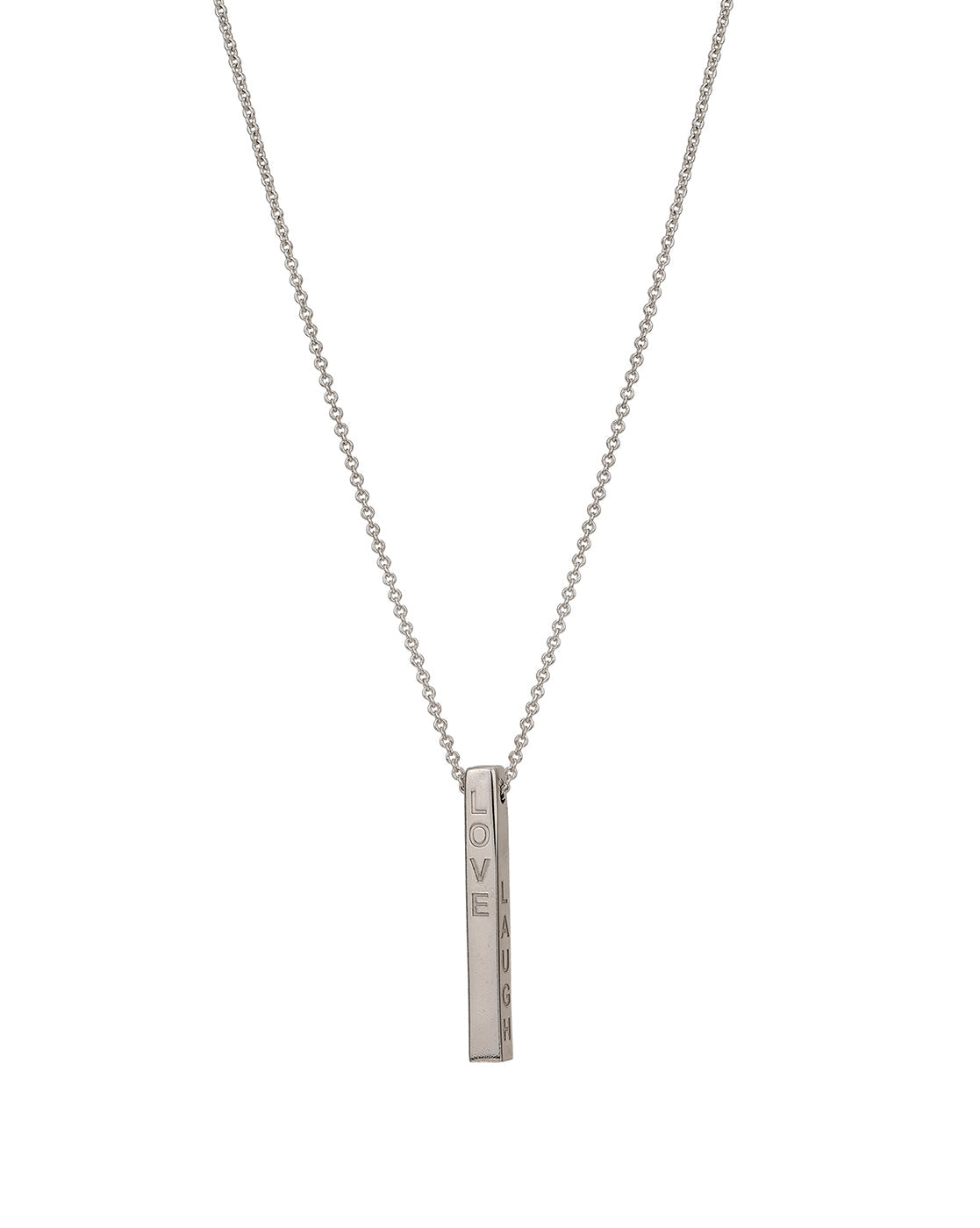 Dangling Bar With Engrave Text Pendant With Chain And Rhodium Plated - Wahe Jewels