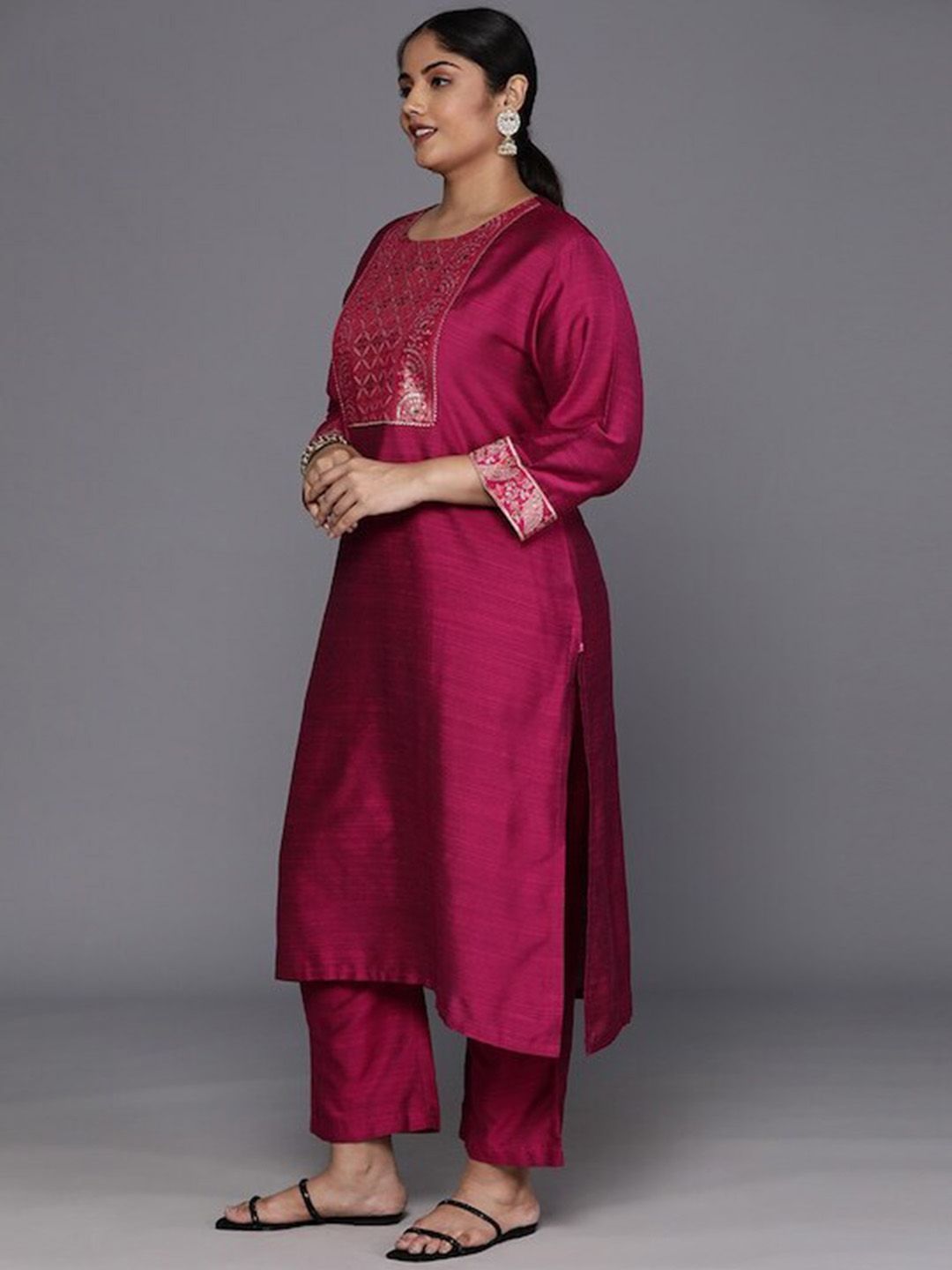 Sztori Plus Size Yoke Design Regular Patchwork Kurta With Trousers & Dupatta - Distacart