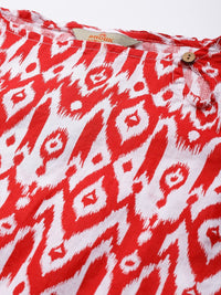 Thumbnail for Anouk Women Red & White Ethnic Printed Pure Cotton Kurta with Trousers - Distacart