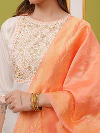 Thumbnail for Vishudh Cream Ethnic Motifs Embroidered Regular Kurta With Palazzos & Dupatta