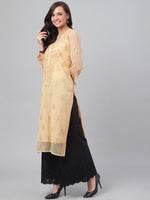 Thumbnail for ADA Women Beige Chikankari Hand Embroidered Straight Sustainable Handloom Kurta With Slip - Distacart