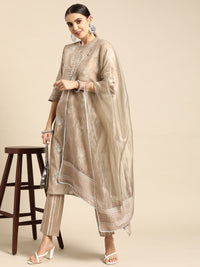 Thumbnail for Anouk Women Beige Floral Print Pure Cotton Kurta with Palazzos & Dupatta - Distacart