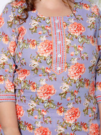 Thumbnail for Swasti Plus Size Floral Printed Sequinned Pure Cotton Kurta With Trouser & Dupatta