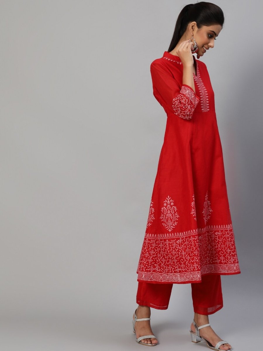 Aks Ethnic Embroidered Mandarin Collar Chanderi Silk Anarkali Kurta - Distacart