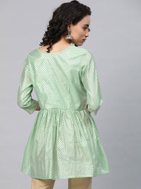 Thumbnail for Ahalyaa Women Sea Green Chanderi Silk Golden Printed Tunic