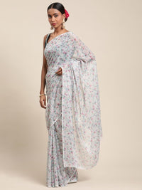 Thumbnail for Ahalyaa Women's Grey Chiffon Digital Print Floral Saree - Distacart