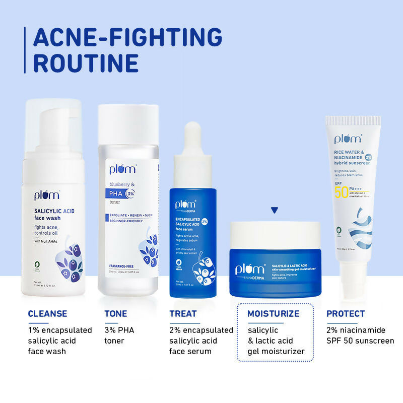 Plum Salicylic & Lactic Acid Skin-Smoothing Gel Moisturizer - For Active Acne & Oil-Free Hydration