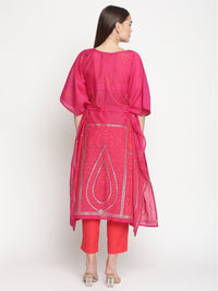 Thumbnail for Ahalyaa Pink Chanderi Orange khari Print Kaftan With Trouser