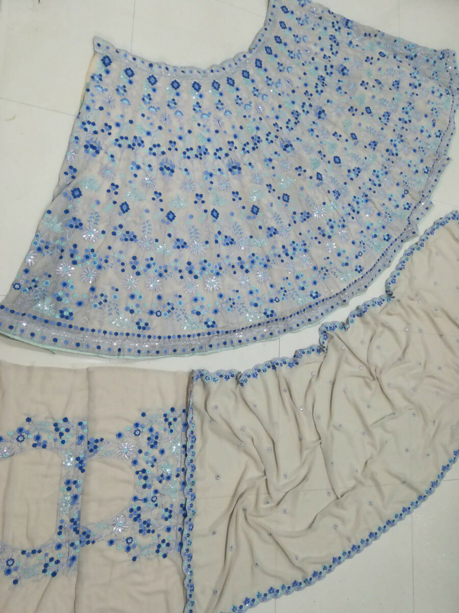 Jyoti Fashion Premium Sky Blue Faux Georgette 3MM Sequins with Thread & Jari Embroidery Lehenga Choli with Dupatta - Distacart