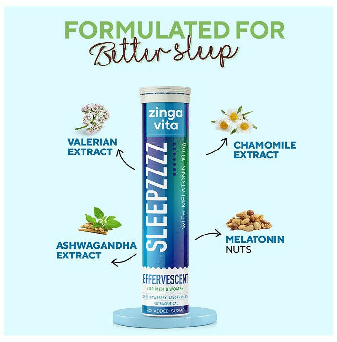 Zingavita Sleepzzzz with Melatonin 10mg Effervescent Tablets - Strawberry Flavor - Distacart