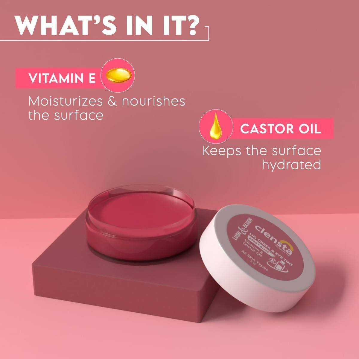 Clensta Lip Cheek Tint - Berry Bliss with Goodness of Vitamin E & Castor Oil - Distacart